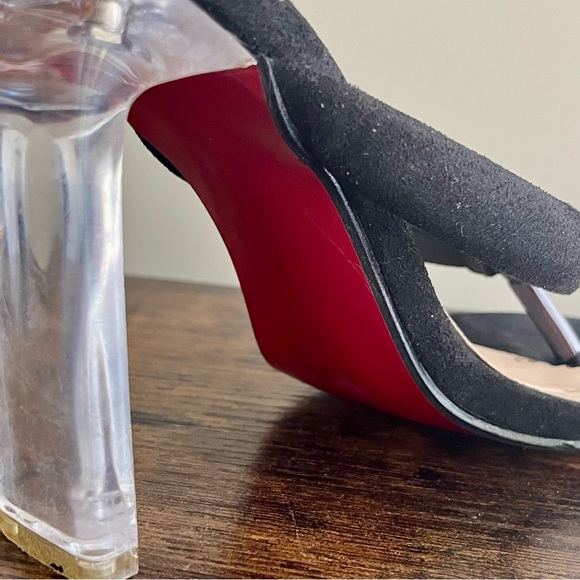 •SOLD•| Christian Louboutin| Vintage Black Red Bottom Glass 4” Sandals Size 38/8 - Picture 10 of 14